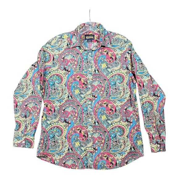 Chaminoux Men’s Paisley Button Down Long Sleeve Retro Boho Festival Top Sz L - Picture 1 of 10